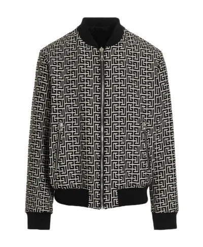 Balmain Monogram-pattern Reversible Bomber Jacket In Black White