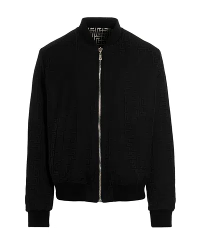 Balmain Monogram-pattern Reversible Bomber Jacket In Black White