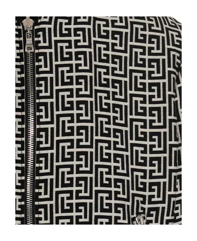 Balmain Monogram-pattern Reversible Bomber Jacket In Black White
