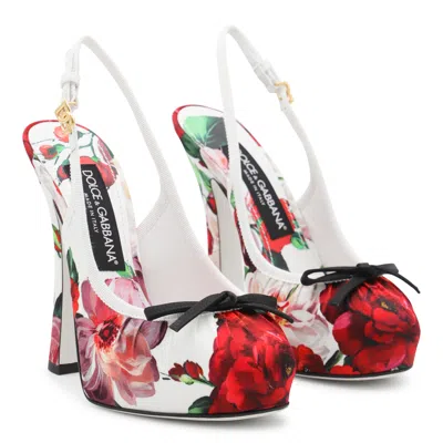 Dolce & Gabbana Satin Pumps With Floral Print And Bow In White