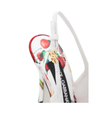 Dolce & Gabbana Satin Pumps With Floral Print And Bow In White