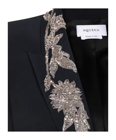 Alexander Mcqueen Embellished Padded-shoulders Blazer In Black