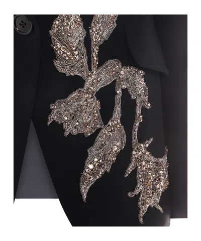 Alexander Mcqueen Embellished Padded-shoulders Blazer In Black