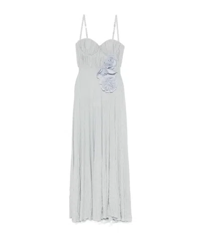 Elisabetta Franchi Flower-embroidery Lurex Gown In Sky Blue