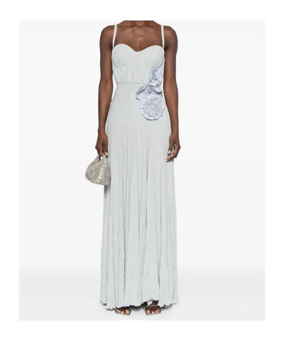 Elisabetta Franchi Flower-embroidery Lurex Gown In Sky Blue