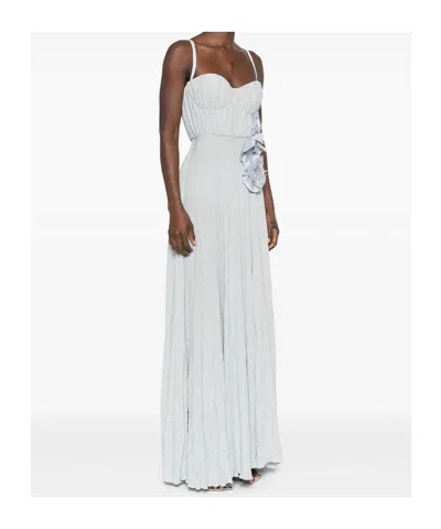 Elisabetta Franchi Flower-embroidery Lurex Gown In Sky Blue