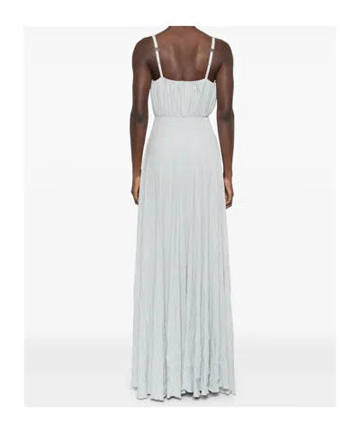 Elisabetta Franchi Flower-embroidery Lurex Gown In Sky Blue