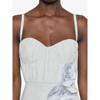 Elisabetta Franchi Flower-embroidery Lurex Gown In Sky Blue