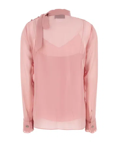 Gucci Crepe Blouse With Bow Detail And Layered Design In Pink