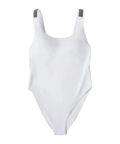 Brunello Cucinelli White Techno Jersey Precious Details One-piece Swimsuit In White