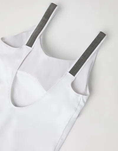 Brunello Cucinelli White Techno Jersey Precious Details One-piece Swimsuit In White