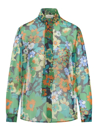 Celine Woman Shirt Emerald Green Size 8 Silk In Green