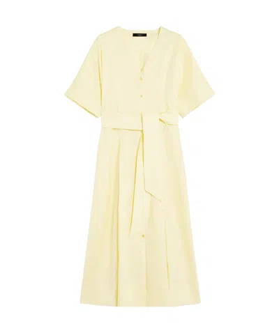 Weekend Max Mara Linen Dress With Midi Length And Pleated Skirt In Yellow