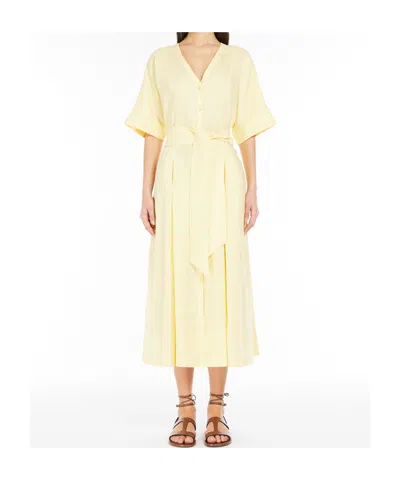 Weekend Max Mara Linen Dress With Midi Length And Pleated Skirt In Yellow