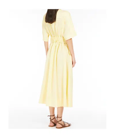 Weekend Max Mara Linen Dress With Midi Length And Pleated Skirt In Yellow