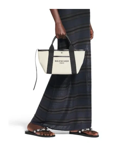 Balenciaga Women's Navy Revamp Small Tote Bag In White