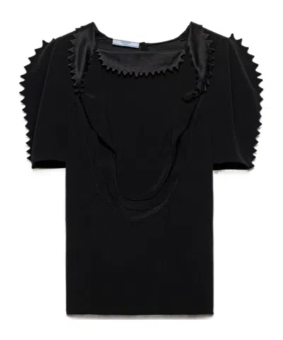 Prada Puffy-sleeve Cady Crepe Top In Black