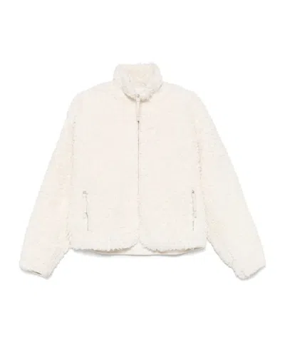Jil Sander Textured High Collar Long Sleeve Jacket In White
