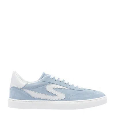 Stuart Weitzman Low Top Runaround Sneakers With Suede Finish In Blue