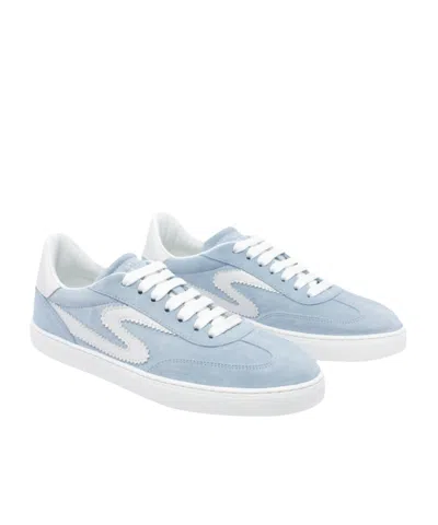 Stuart Weitzman Low Top Runaround Sneakers With Suede Finish In Blue