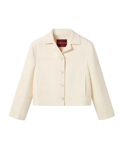 Gucci Wool And Silk Crepe Blazer With Notched Collar In Neutral