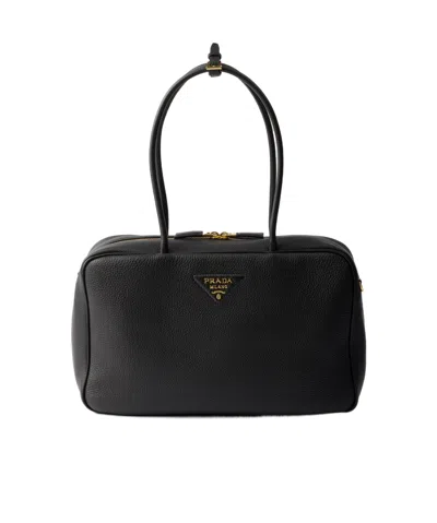 Prada Large Re-nylon And Leather Top-handle Bag In Black