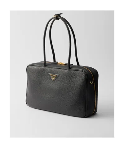 Prada Large Re-nylon And Leather Top-handle Bag In Black