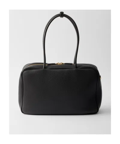 Prada Large Re-nylon And Leather Top-handle Bag In Black