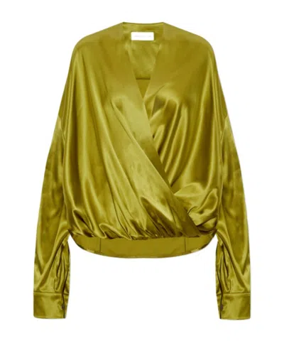 Dries Van Noten Loose Olive Green Blouse In Silk In Green