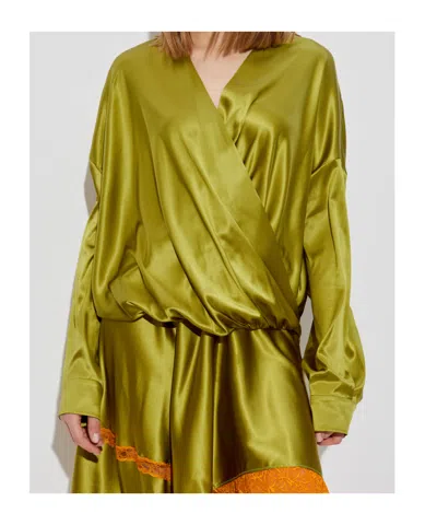 Dries Van Noten Loose Olive Green Blouse In Silk In Green