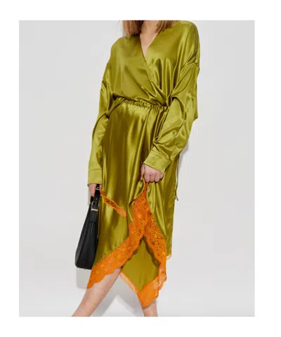 Dries Van Noten Loose Olive Green Blouse In Silk In Green