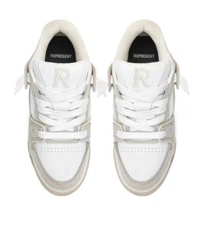 Represent Mesh And Suede Low-top Sneakers With Perforated Design In Retro White