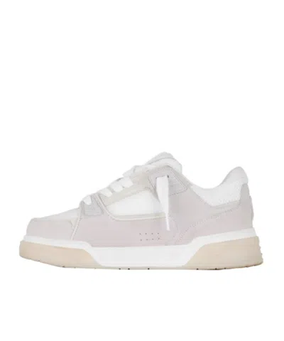 Represent Mesh And Suede Low-top Sneakers With Perforated Design In Retro White