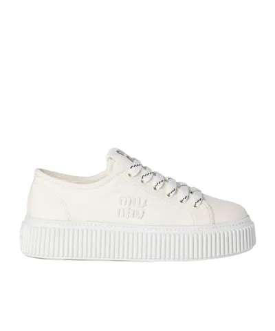 Miu Miu Round Toe Low-top Casual Shoes In Ivory
