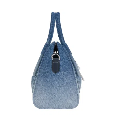 Givenchy Mini Antigona Lock Denim Top Handle Bag In Medium Blue