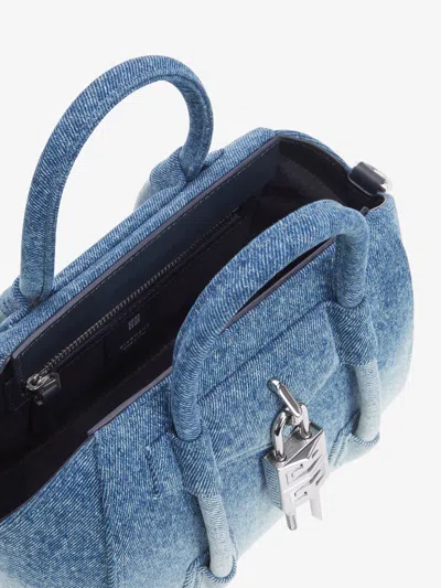 Givenchy Mini Antigona Lock Denim Top Handle Bag In Medium Blue