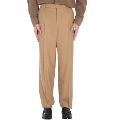 Saint Laurent High Waist Carrot Fit Wool Trousers In Beige