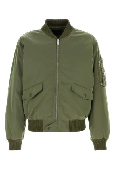 Prada Triangle Logo Satin Bomber Jacket In Olive