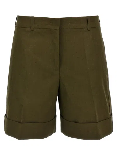 Jil Sander Linen Shorts With Pockets And Cuffed Hem In Green
