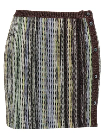 Missoni Striped Skirt With Button And Elastic Waistband In Multicolor