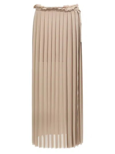 Ami Alexandre Mattiussi Ami High-waisted Pleated Skirt With Frayed Edge In Beige