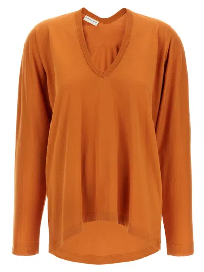 Dries Van Noten 'bis Hena' Long Sleeve V-neck T-shirt In Orange