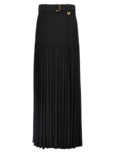 Burberry Bar Pleated Maxi Skirt With Belt In Black