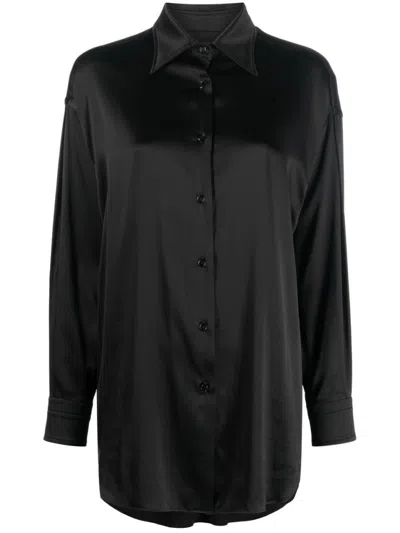 Tom Ford Stretch Silk Satin Relaxed Fit Shirt Clothing In Black