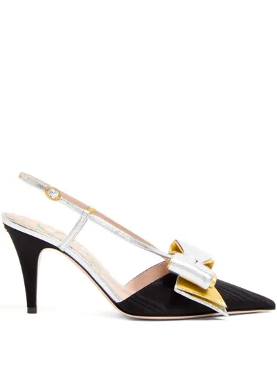 Valentino Garavani Slingback Bowow Pumps Black With Bow In Multi