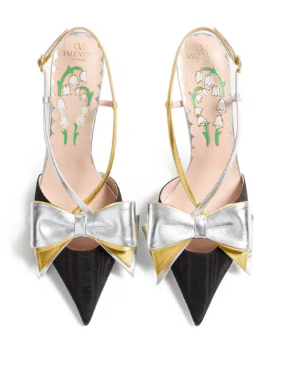 Valentino Garavani Slingback Bowow Pumps Black With Bow In Multi