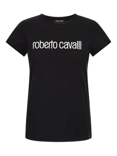 Roberto Cavalli Logo-embroidered T-shirt In Black