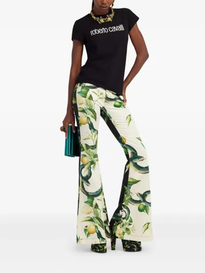 Roberto Cavalli Logo-embroidered T-shirt In Black