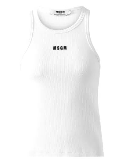 Msgm Logo Racerback Ribbed Slim Fit Tops In White