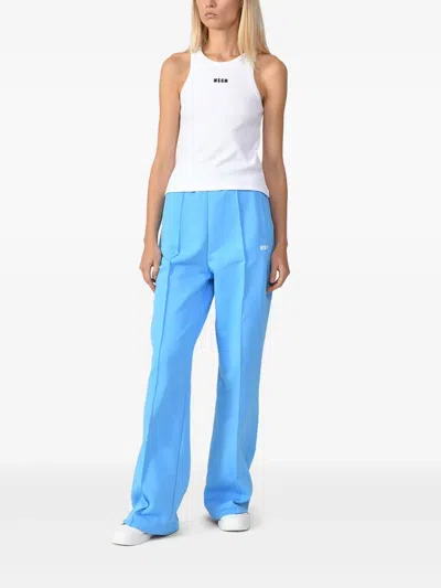 Msgm Logo Racerback Ribbed Slim Fit Tops In White